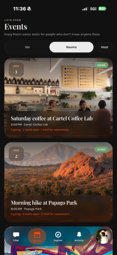 Rooms tab in the LIVIN.ROOM app